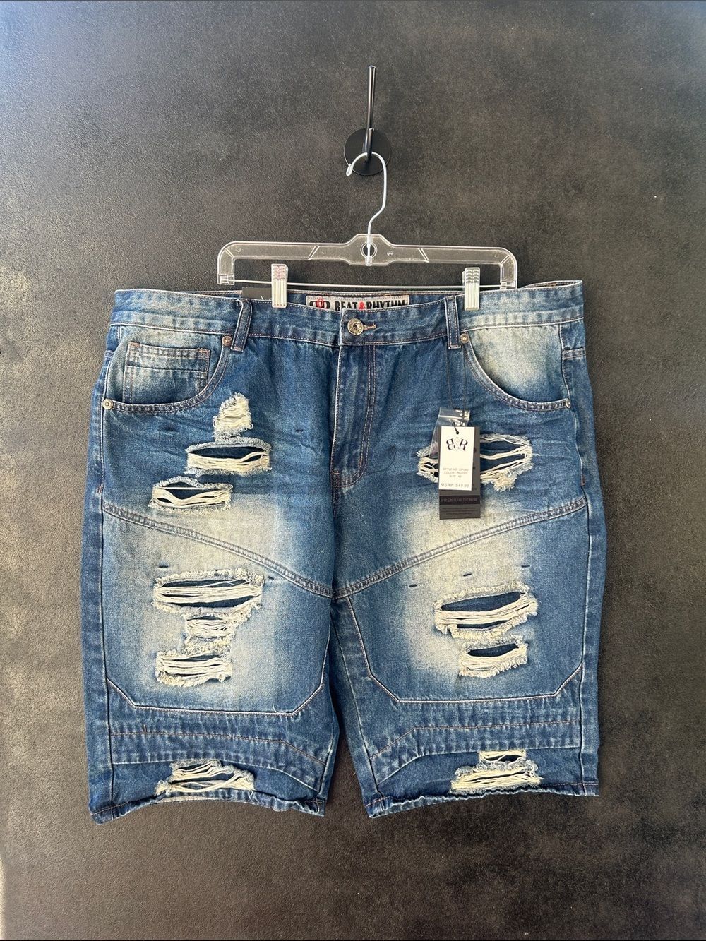 Men's Ripped Blue Denim Jean Shorts men’s size 38 #400